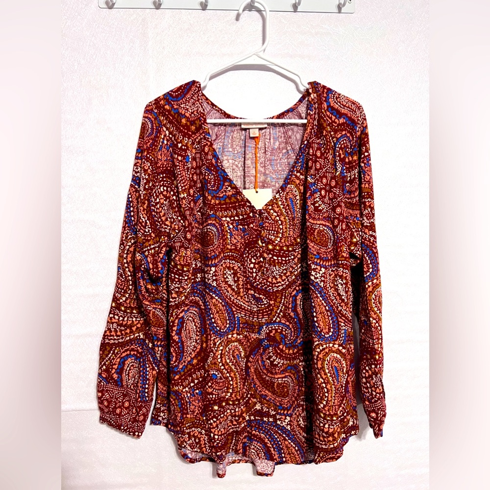 Knox Rose Paisley Flowy Blouse -Size M NWT